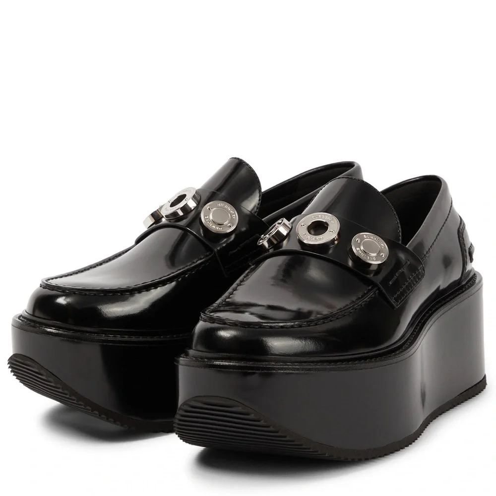 New Burberry 70mm Broadbook Leather Wedge Loafers - Picture 13 of 13